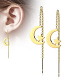 Pair Moon And Star Free Falling Threader Earring