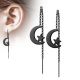 Pair Moon And Star Free Falling Threader Earring