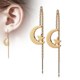 Pair Moon And Star Free Falling Threader Earring