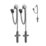 Pair CZ Stud Earrings With Chain Link and Cross Dangling