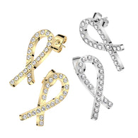 Pair CNC CZ Ribbon Stud Earrings
