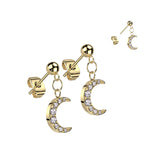 Pair Crescent Moon Dangle Earrings Ear Cartilage Tragus