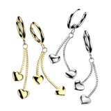 Pair 3 F Heart Hinged Hoop Earrings Ear Cartilage Tragus