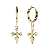 Pair Hinged Hoop CZ Cross Dangle Earrings Ear Cartilage Tragus