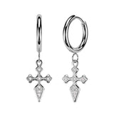 Pair Hinged Hoop CZ Cross Dangle Earrings Ear Cartilage Tragus