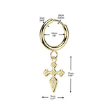 Pair Hinged Hoop CZ Cross Dangle Earrings Ear Cartilage Tragus