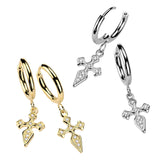 Pair Hinged Hoop CZ Cross Dangle Earrings Ear Cartilage Tragus