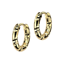 Pair Huggie Hinged Hoop Earrings Hammered Facets Ear Cartilage Tragus