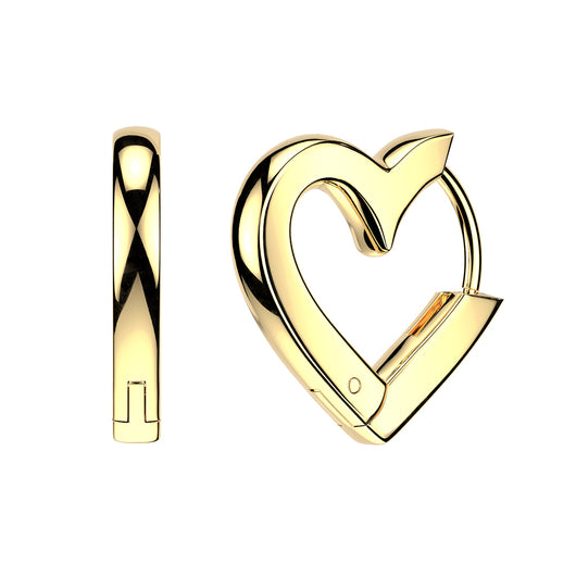 Pair 316L Heart Shaped Hinged Hoop Huggie Earrings Ear Cartilage