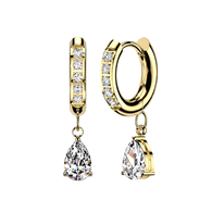 Pair CNC CZ Hinged Hoop Earrings TearDrop CZ Ear Cartilage Tragus