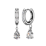 Pair CNC CZ Hinged Hoop Earrings TearDrop CZ Ear Cartilage Tragus