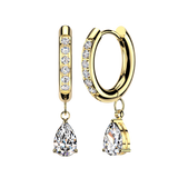 Pair CNC CZ Hinged Hoop Earrings TearDrop CZ Ear Cartilage Tragus