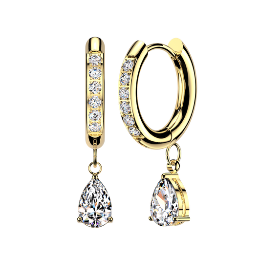 Pair CNC CZ Hinged Hoop Earrings TearDrop CZ Ear Cartilage Tragus