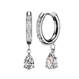 Pair CNC CZ Hinged Hoop Earrings TearDrop CZ Ear Cartilage Tragus
