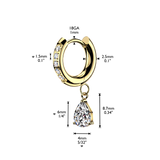 Pair CNC CZ Hinged Hoop Earrings TearDrop CZ Ear Cartilage Tragus