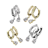 Pair CNC CZ Hinged Hoop Earrings TearDrop CZ Ear Cartilage Tragus