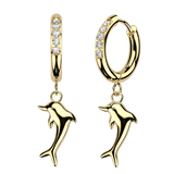 Pair CZ & Dolphin Dangle Hinged Hoop Earrings Ear Cartilage Tragus