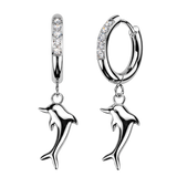 Pair CZ & Dolphin Dangle Hinged Hoop Earrings Ear Cartilage Tragus