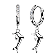 Pair CZ & Dolphin Dangle Hinged Hoop Earrings Ear Cartilage Tragus