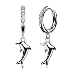 Pair CZ & Dolphin Dangle Hinged Hoop Earrings Ear Cartilage Tragus
