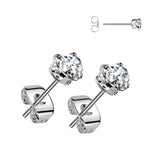 Pair Of Prong Set Heart CZ 316L Surgical Steel Stud Earrings Ear Cartilage