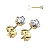 Pair Of Prong Set Heart CZ 316L Surgical Steel Stud Earrings Ear Cartilage