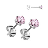 Pair Of Prong Set Heart CZ 316L Surgical Steel Stud Earrings Ear Cartilage