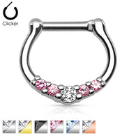 Five CZ 316L Surgical Steel Nose Ring Septum Clicker Daith