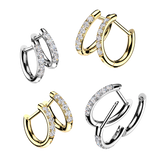 Pair 316L CZ Accented Hinged Hoop Earrings