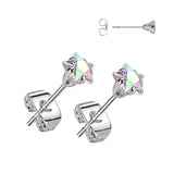 Pair of 316L Surgical Stainless Steel Star CZ Stud Earrings