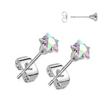 Pair Of 316L Surgical Steel Prong Set Star CZ Earrings