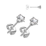 Pair Of 316L Surgical Steel Prong Set Star CZ Earrings