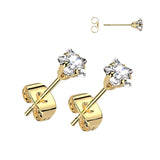 Pair Of 316L Surgical Steel Prong Set Star CZ Earrings