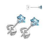 Pair Of 316L Surgical Steel Prong Set Star CZ Earrings