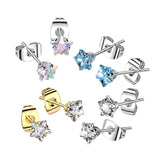 Pair Of 316L Surgical Steel Prong Set Star CZ Earrings