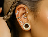 Pair Titanium CNC Set CZ Rim Double Flare Screw Fit Ear Tunnel