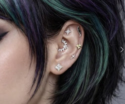 Titanium Threadless Push In Square Flower CZ Top For Ear, Lip