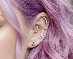 Titanium Internally Threaded Marquise CZ Labret Stud Tragus Lobe Helix