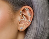 Titanium Threadless Push In Floating Convex Base Marquise CZ Top Only