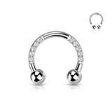 Implant Titanium Pave CZ Horseshoe Circular Barbells