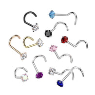 Implant Grade Titanium Prong Set CZ Nose Screw Stud Ring