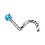 Implant Titanium Bezel Set Opal Ball  Nose Screw Ring