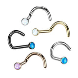 Implant Titanium Bezel Set Opal Ball  Nose Screw Ring