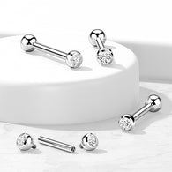 Titanium Internally Threaded Cartilage Barbell With CZ Bezel Set Ball Ends