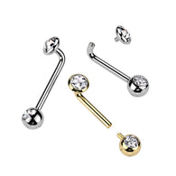 Titanium L Bent Christina Piercing Jewelry With Bezel CZ Set Top