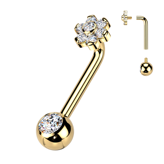 Titanium L Bent Christina Piercing Jewelry With CZ Flower Top