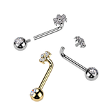 Titanium L Bent Christina Piercing Jewelry With CZ Flower Top