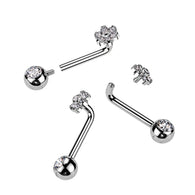 Titanium L Bent Christina Piercing Jewelry With CZ Flower Top