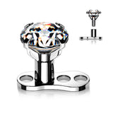 Set Of Titanium Prong Set CZ Dermal Anchor & Titanium Base