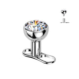 Titanium Wide Face Bezel Set CZ 2 Hole Dermal Anchor